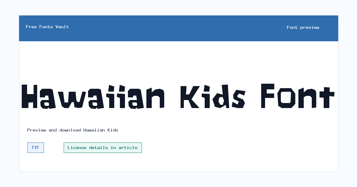 Hawaiian Kids font preview showing the family name