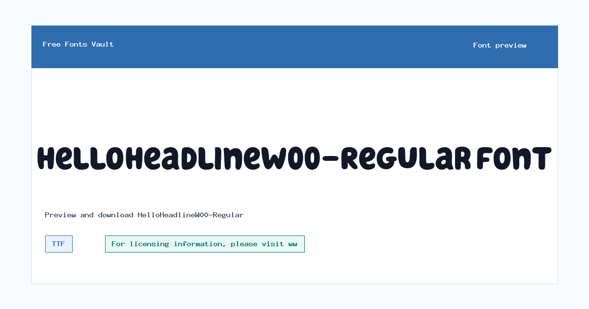 HelloHeadlineW00-Regular font preview showing the family name