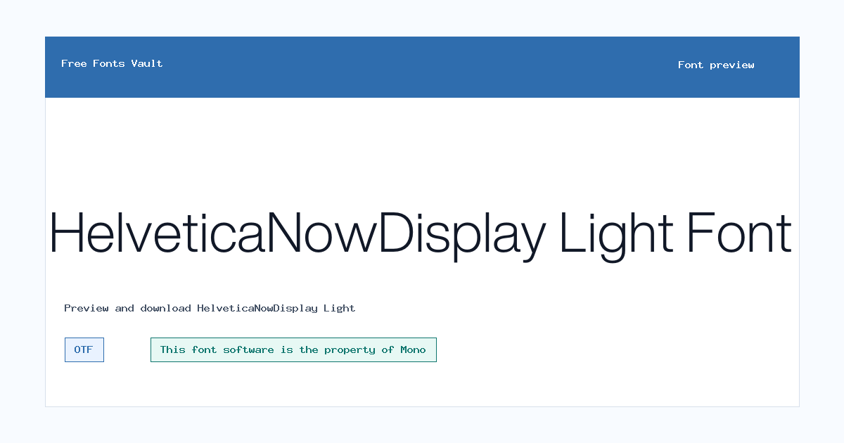 HelveticaNowDisplay Light font preview showing the family name