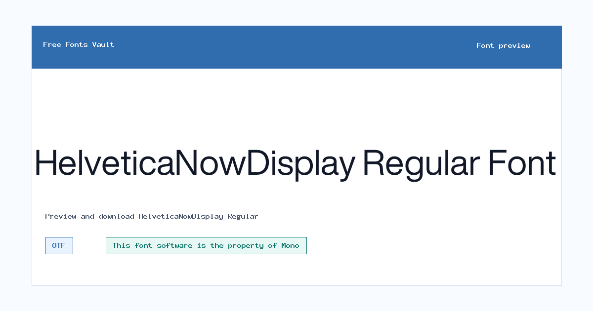 HelveticaNowDisplay Regular font preview showing the family name
