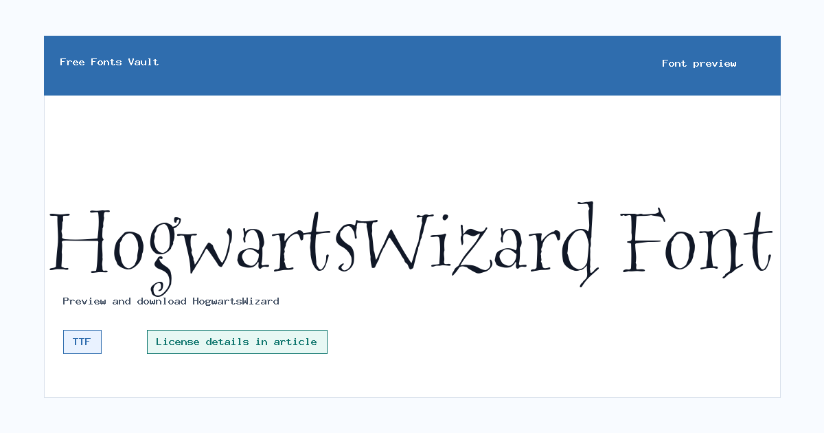 HogwartsWizard font preview showing the family name