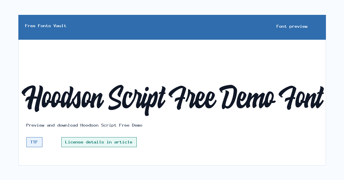 Hoodson Script Free Demo font preview showing the family name