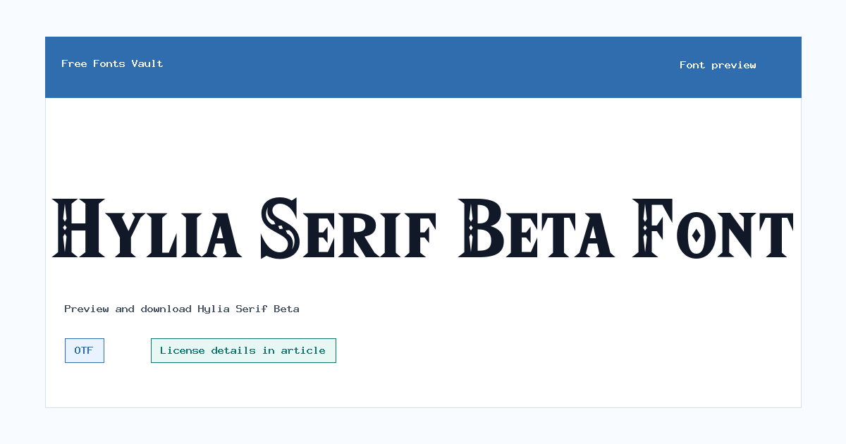 Hylia Serif Beta font preview showing the family name