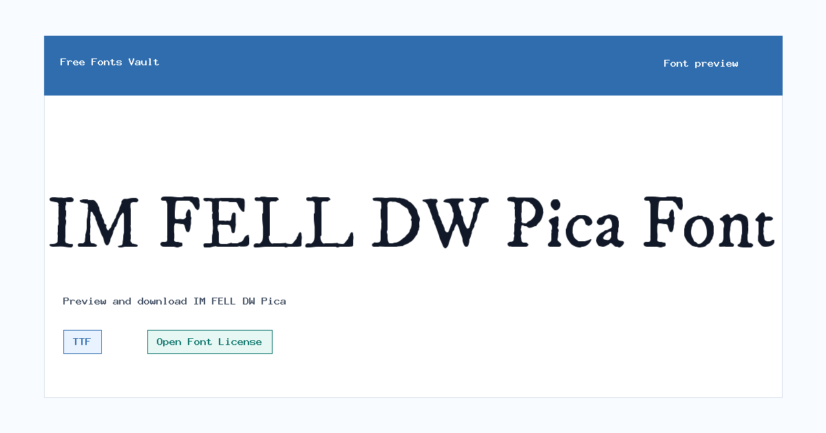 IM FELL DW Pica font preview showing the family name