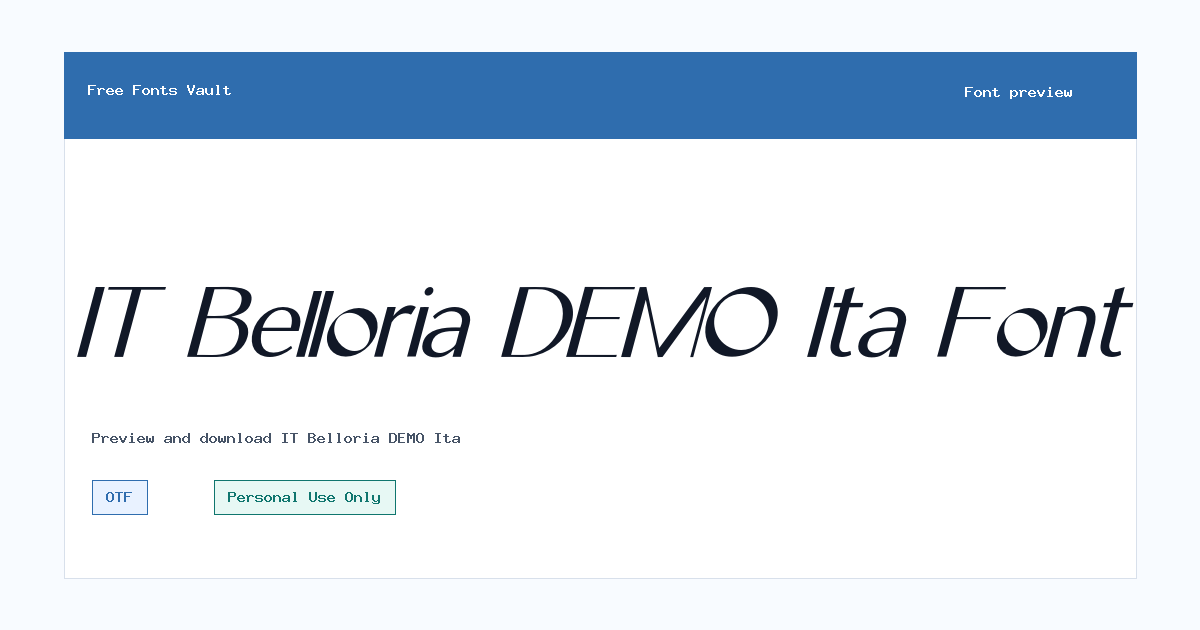 IT Belloria DEMO Ita font preview showing the family name
