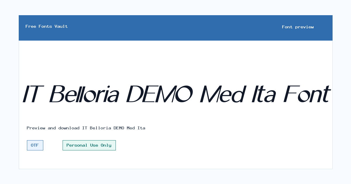 IT Belloria DEMO Med Ita font preview showing the family name