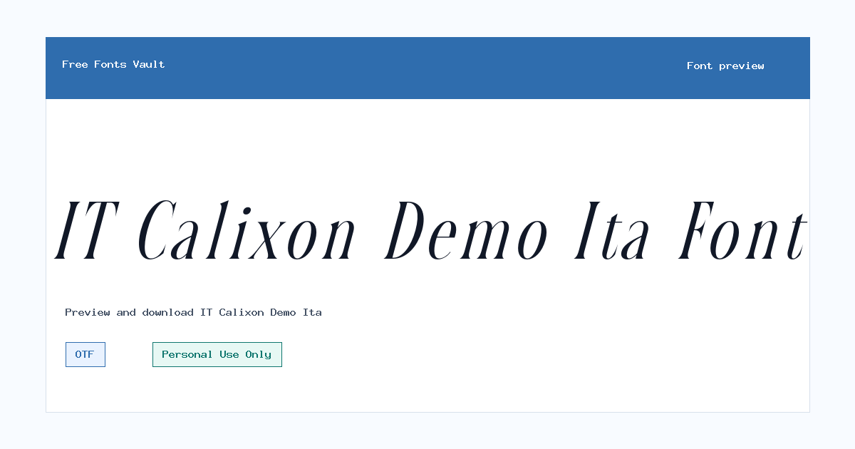 IT Calixon Demo Ita font preview showing the family name