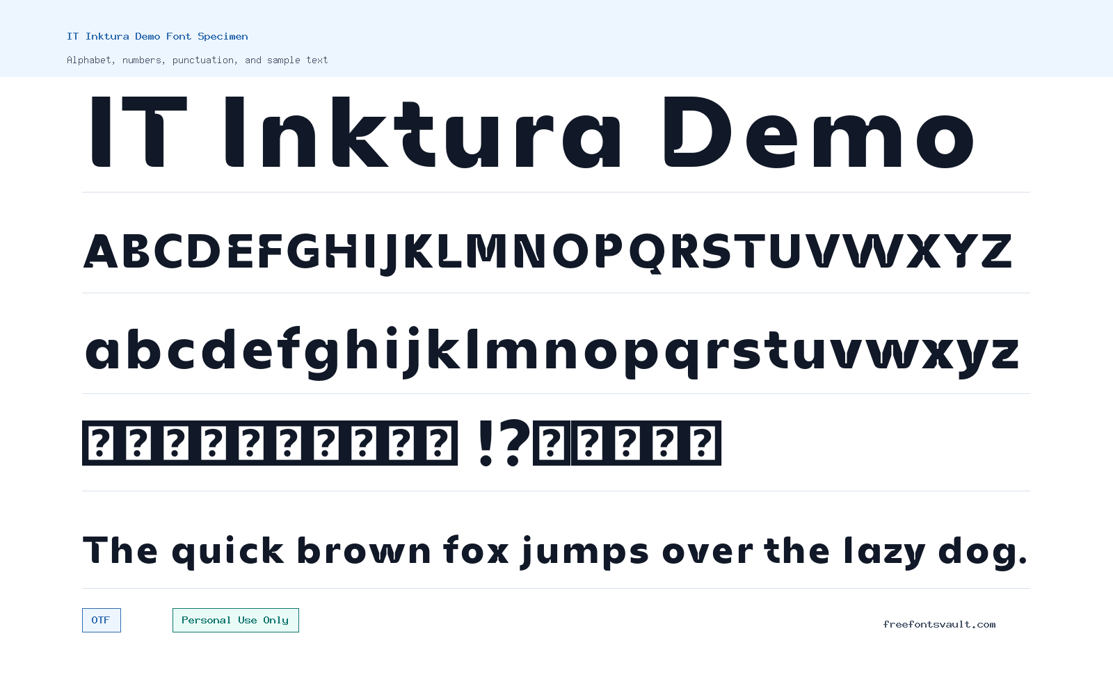 IT Inktura Demo font specimen showing alphabet, numbers, and sample text