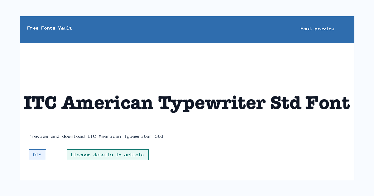 ITC American Typewriter Std font preview showing the family name