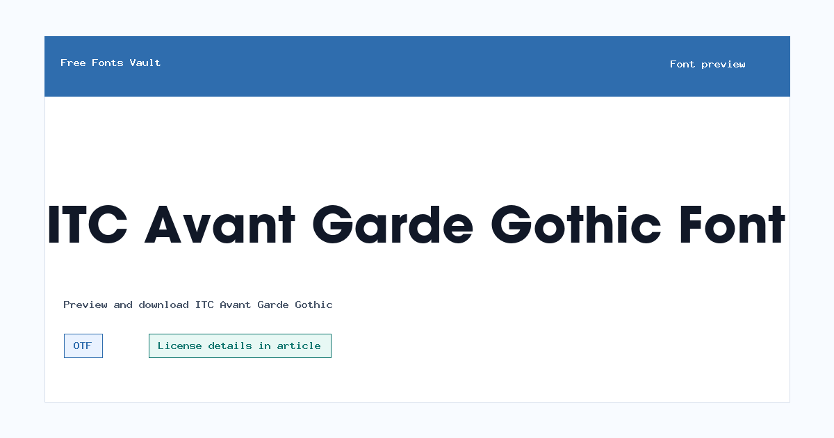 ITC Avant Garde Gothic font preview showing the family name