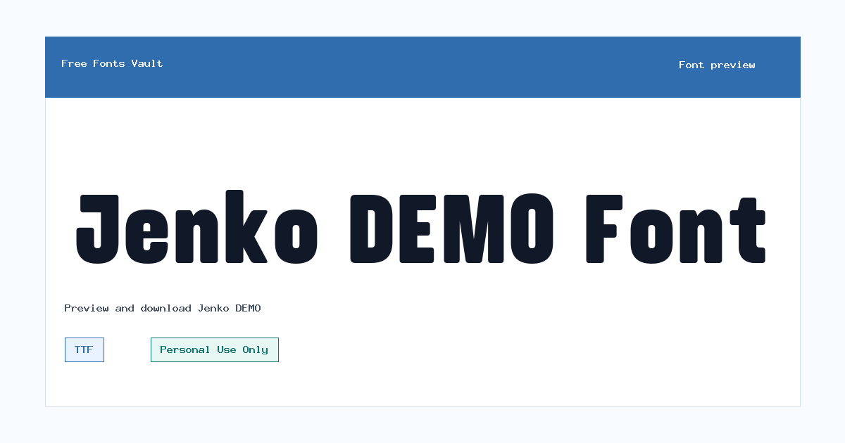 Jenko DEMO font preview showing the family name