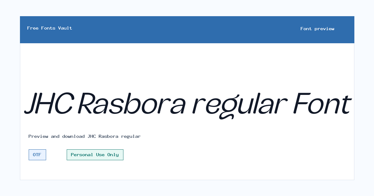JHC Rasbora regular font preview showing the family name
