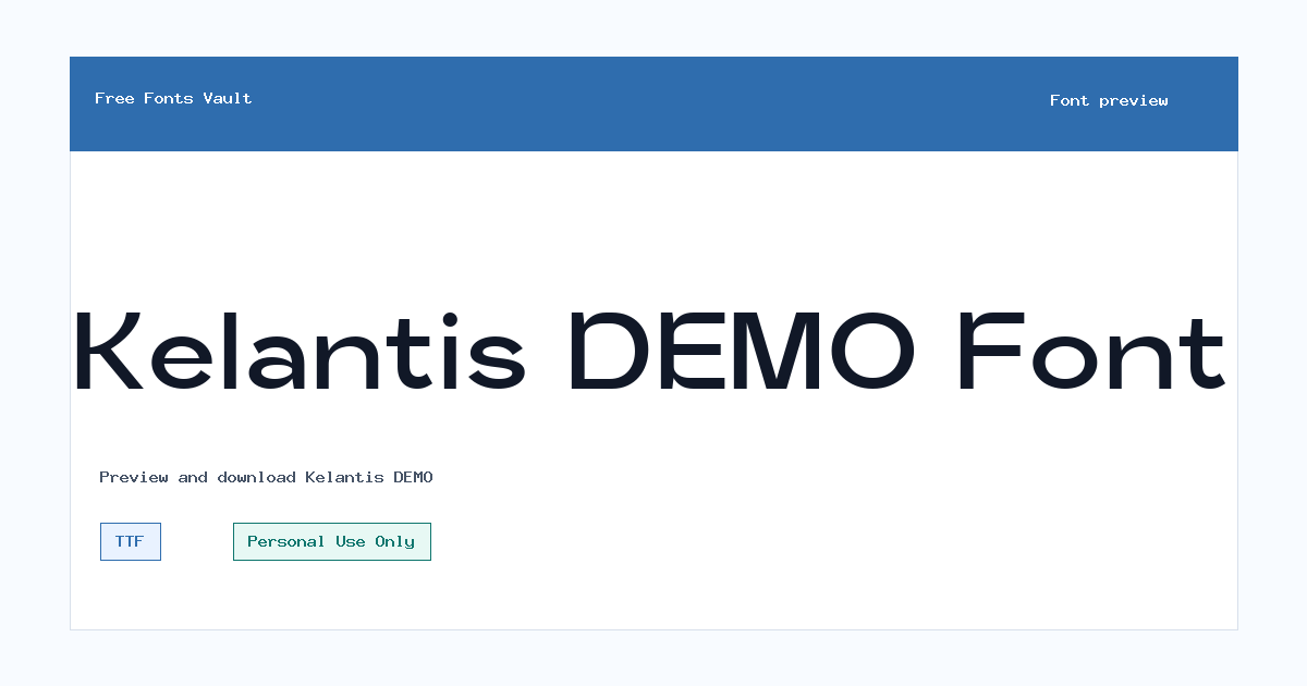 Kelantis DEMO font preview showing the family name