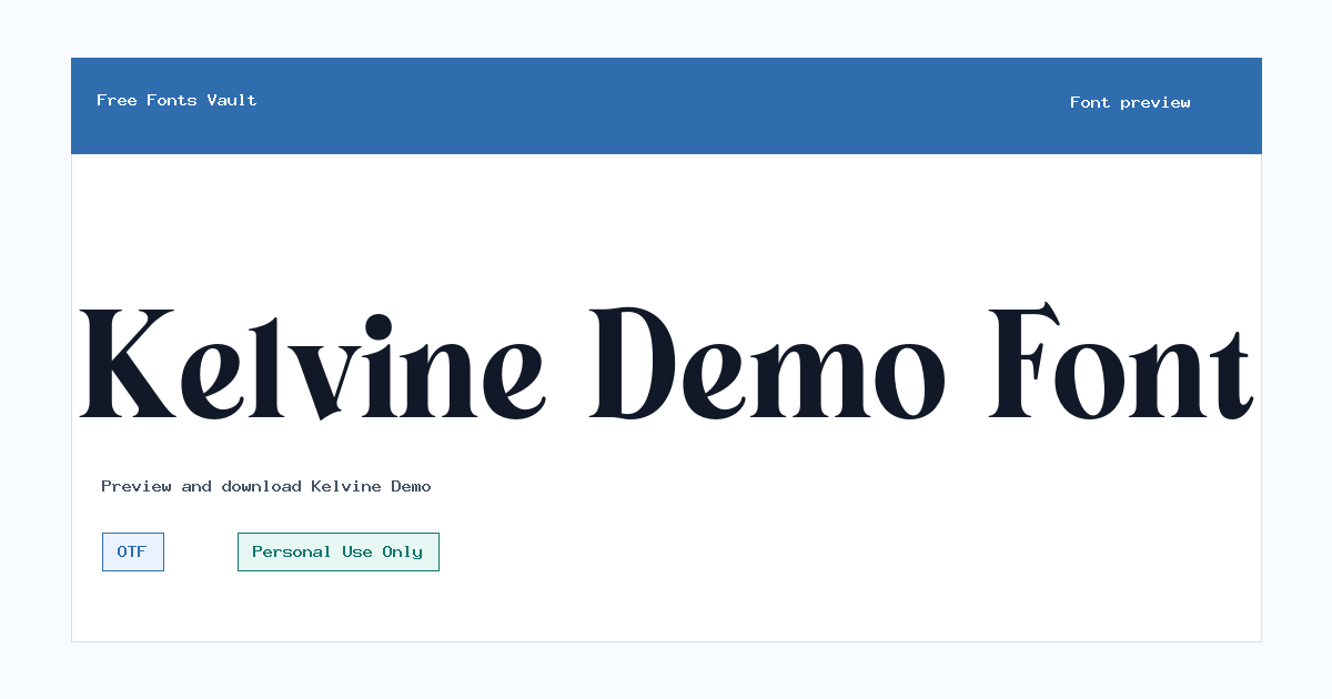 Kelvine Demo font preview showing the family name