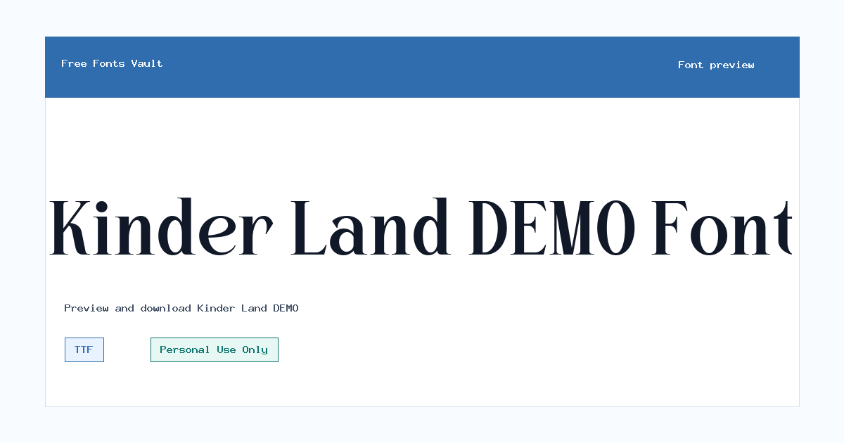 Kinder Land DEMO font preview showing the family name