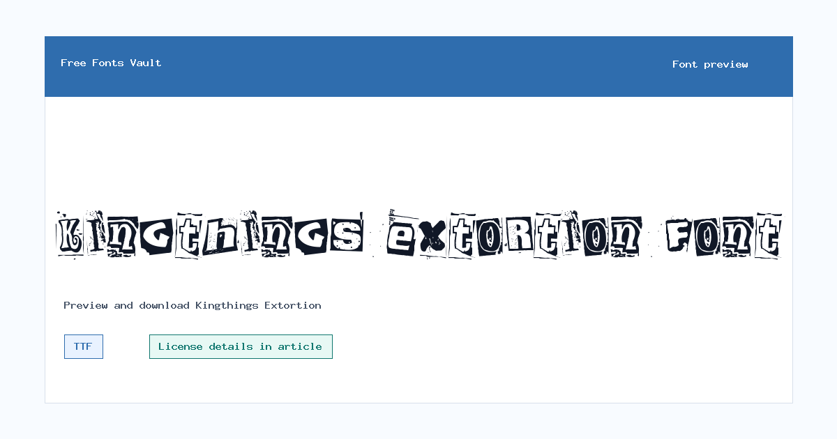 Kingthings Extortion font preview showing the family name