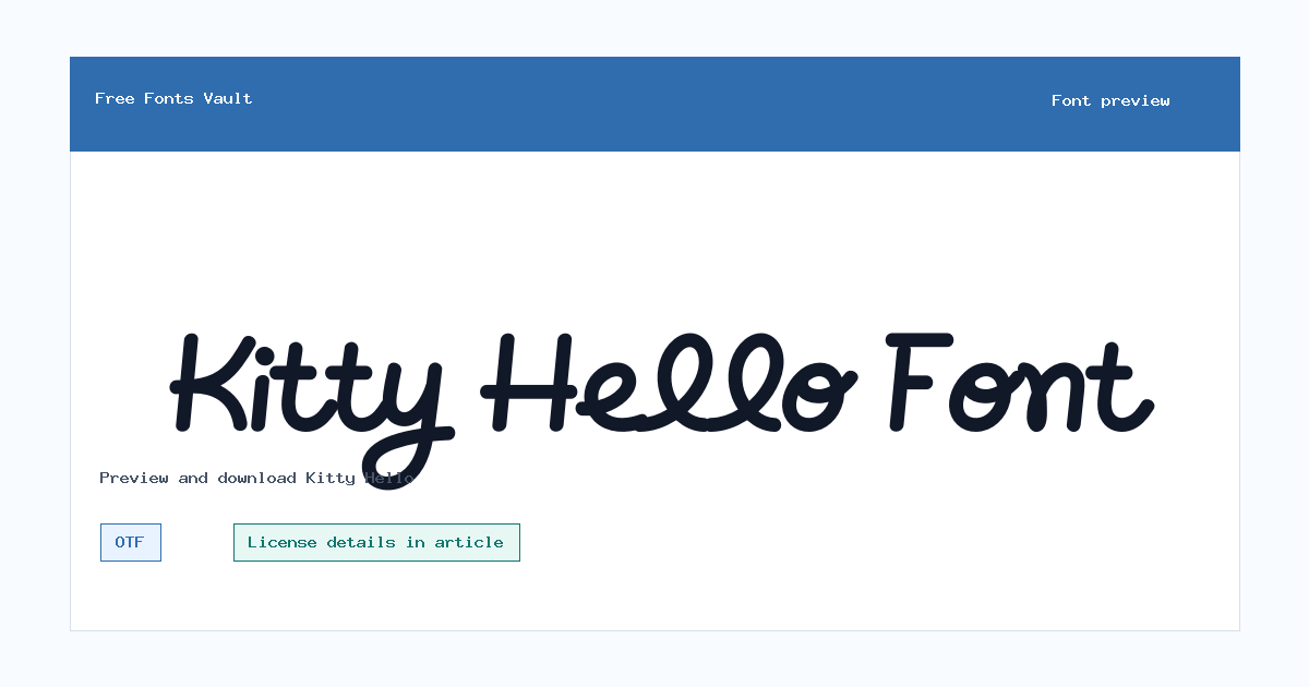 Kitty Hello font preview showing the family name