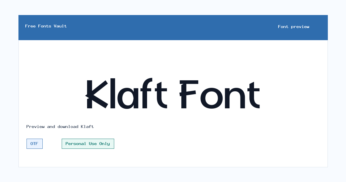Klaft font preview showing the family name