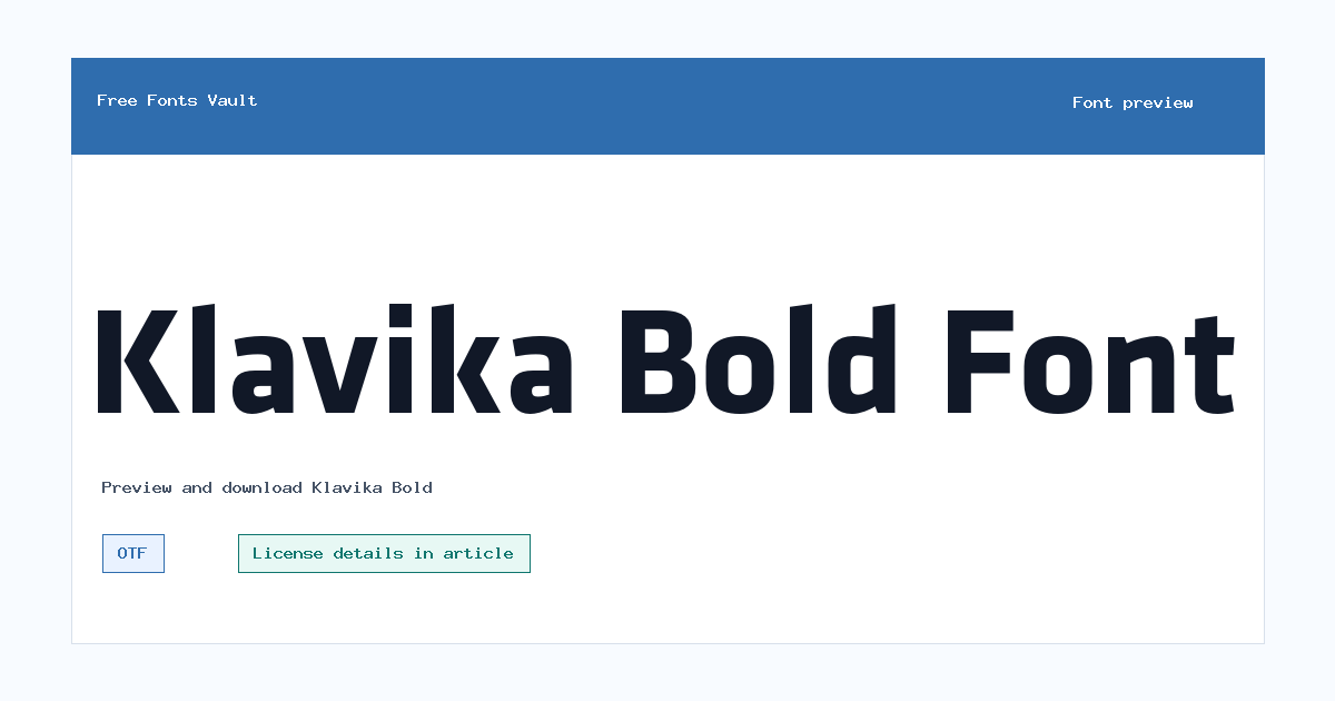 Klavika Bold font preview showing the family name