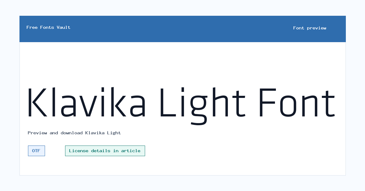 Klavika Light font preview showing the family name