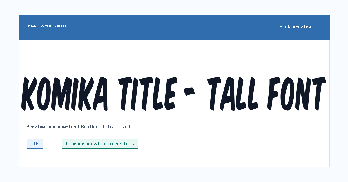 Komika Title - Tall font preview showing the family name