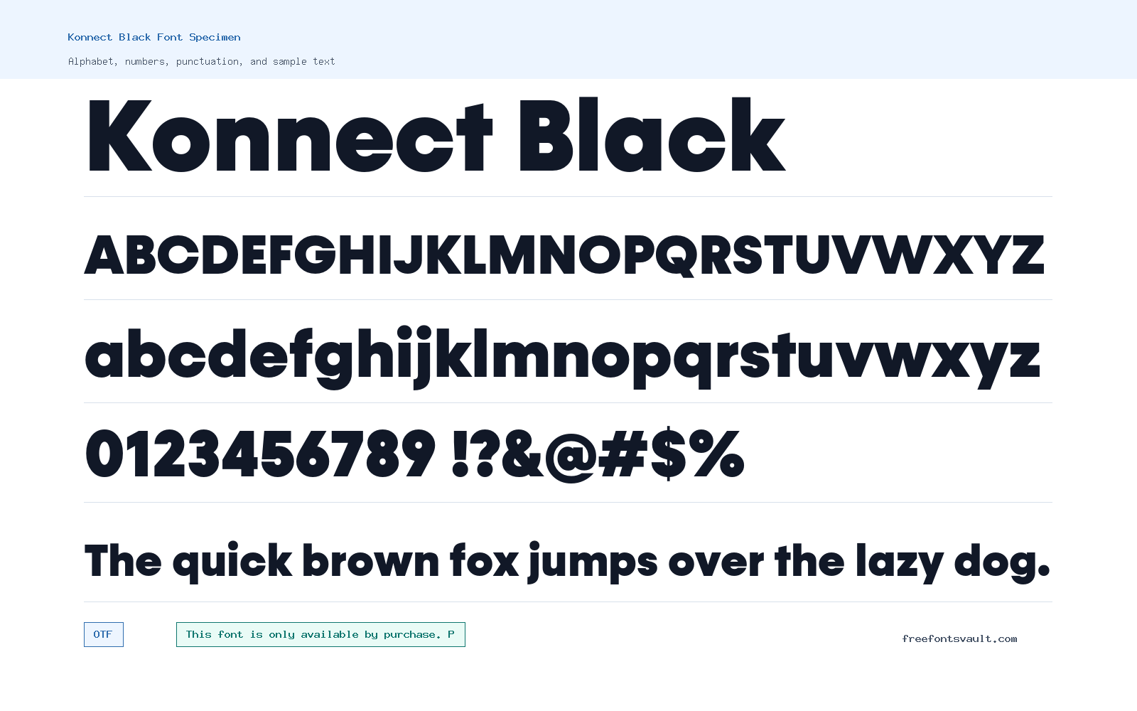 Konnect Black font specimen showing alphabet, numbers, and sample text