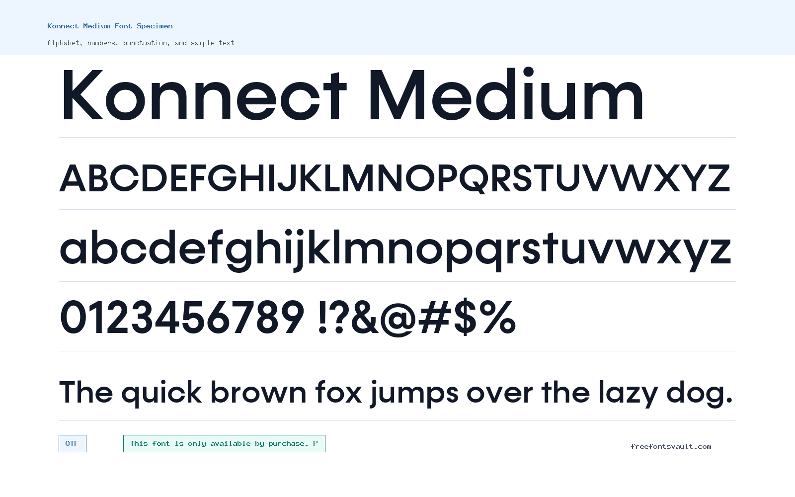 Konnect Medium font specimen showing alphabet, numbers, and sample text