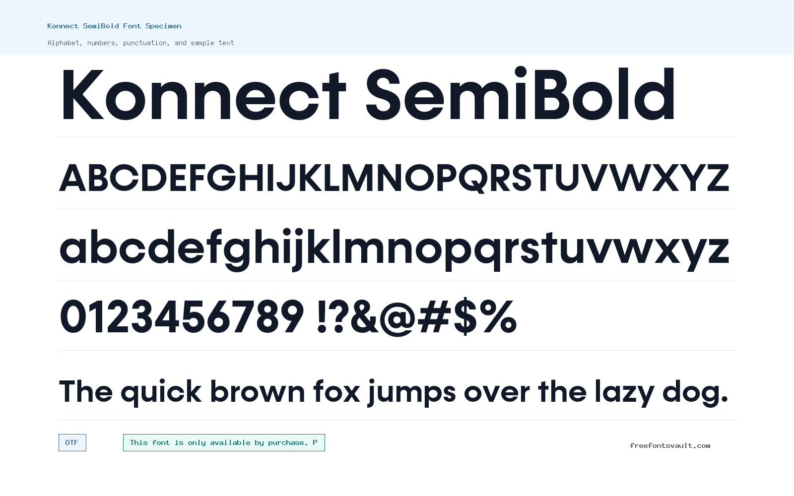 Konnect SemiBold font specimen showing alphabet, numbers, and sample text