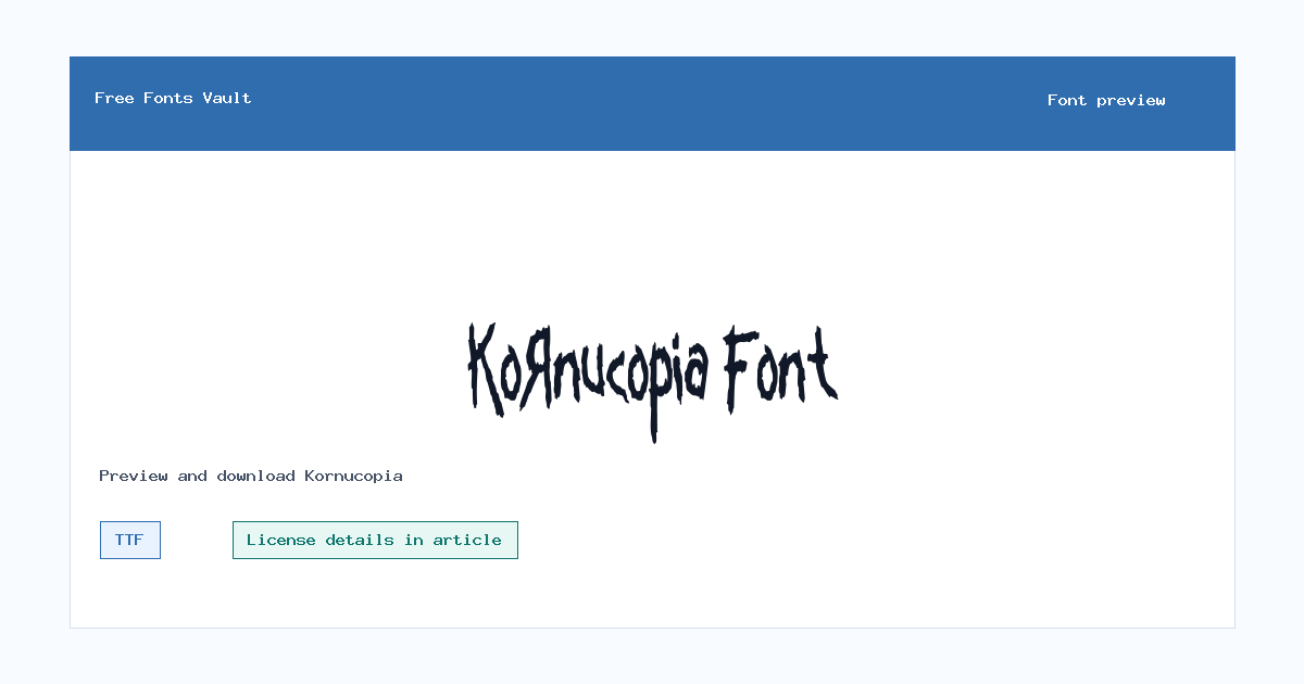 Kornucopia font preview showing the family name