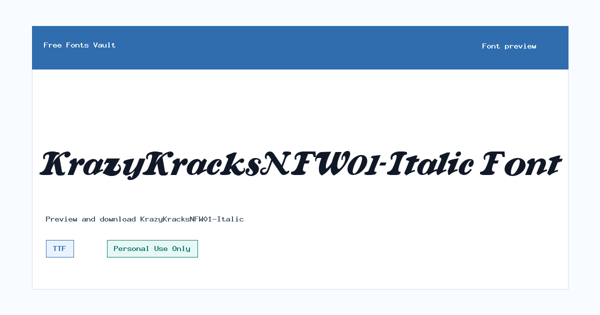 KrazyKracksNFW01-Italic font preview showing the family name