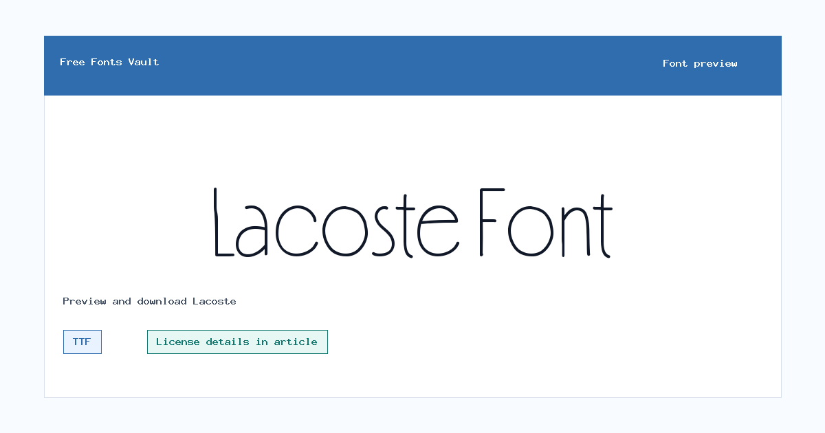 Lacoste font preview showing the family name