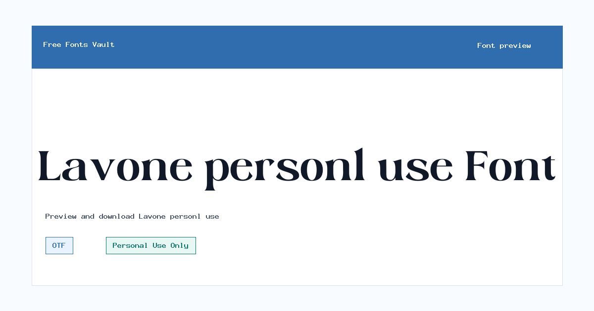 Lavone personl use font preview showing the family name