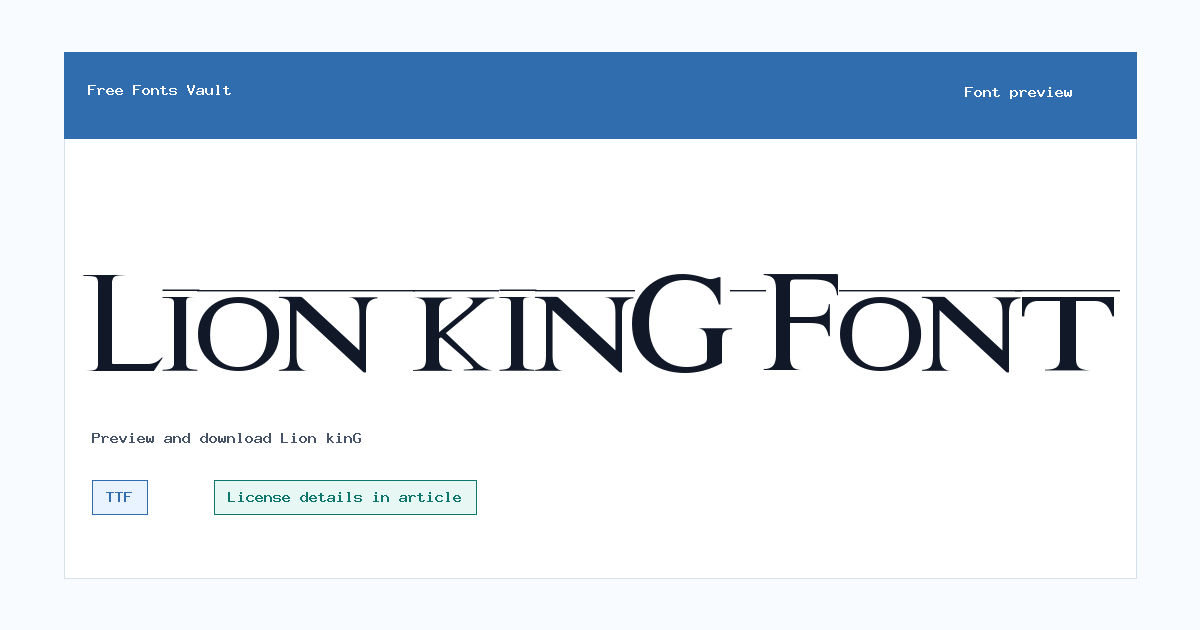 Lion kinG font preview showing the family name