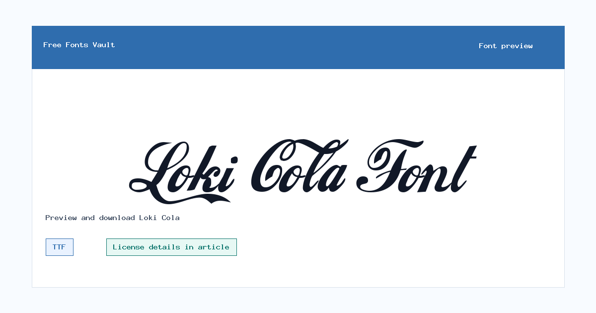 Loki Cola font preview showing the family name