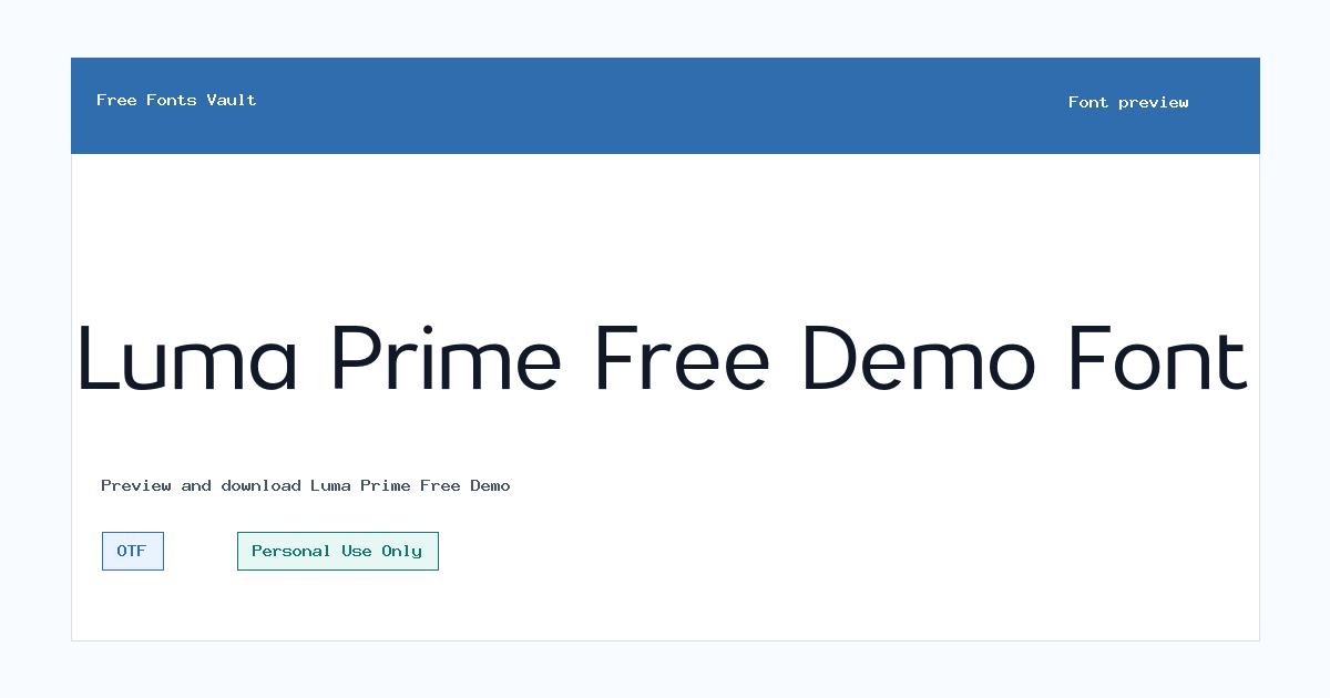 Luma Prime Free Demo font preview showing the family name