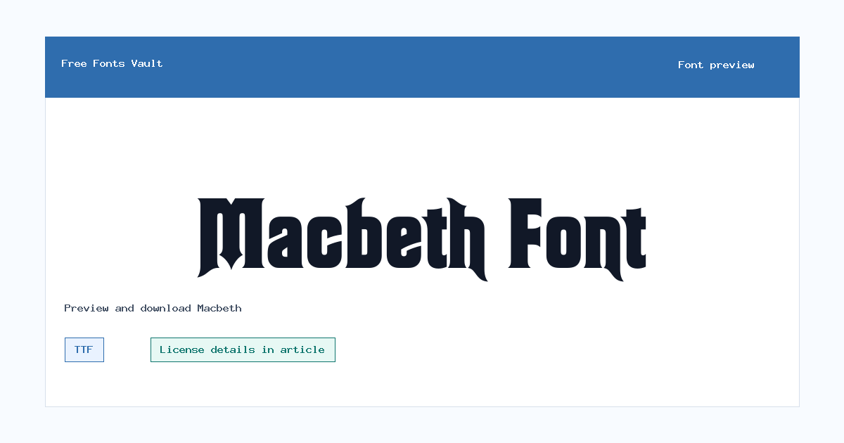 Macbeth font preview showing the family name