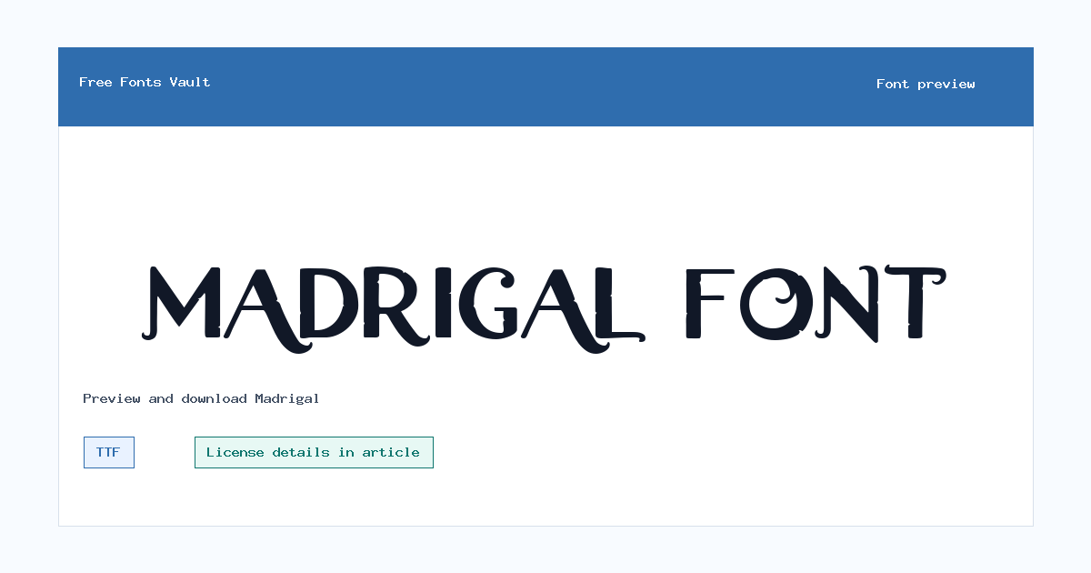 Madrigal font preview showing the family name