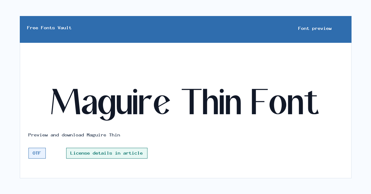 Maguire Thin font preview showing the family name