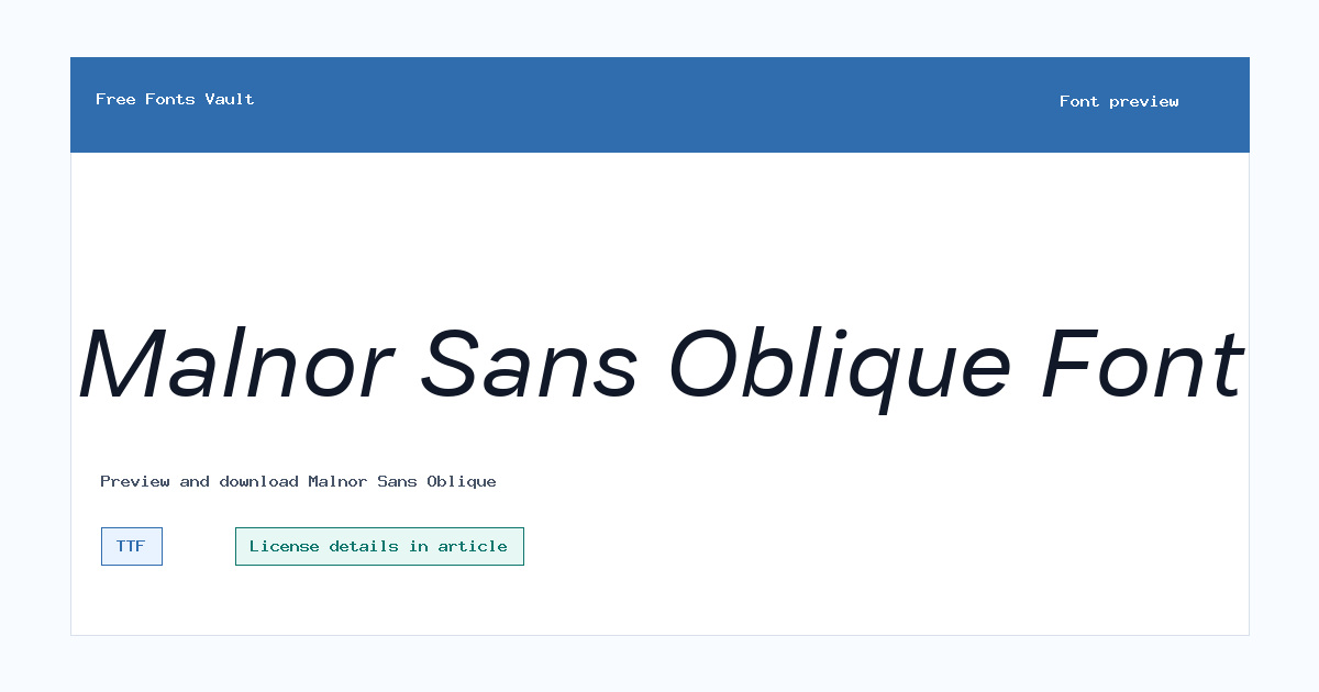 Malnor Sans Oblique font preview showing the family name