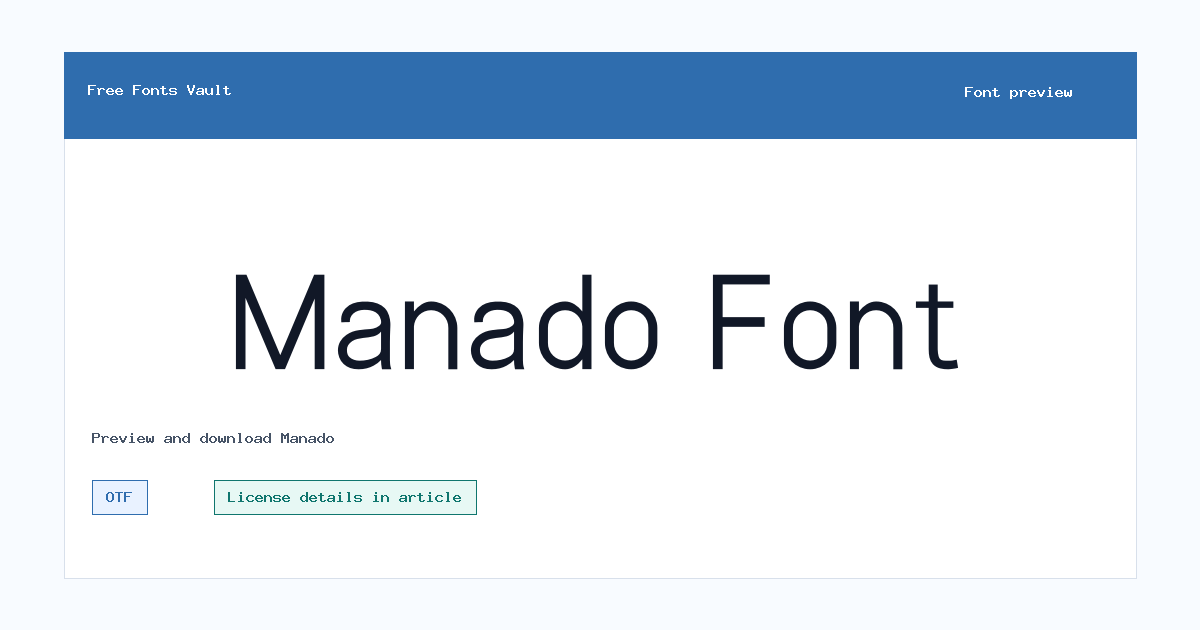 Manado font preview showing the family name