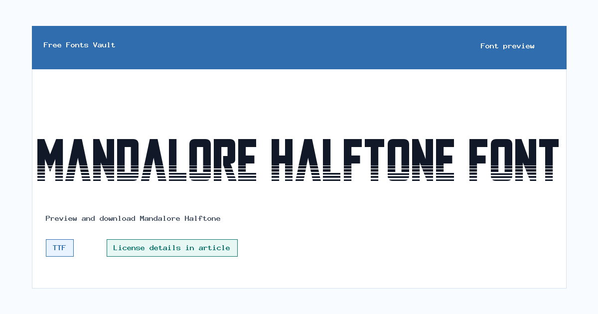 Mandalore Halftone font preview showing the family name