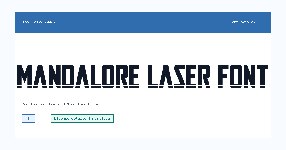 Mandalore Laser font preview showing the family name