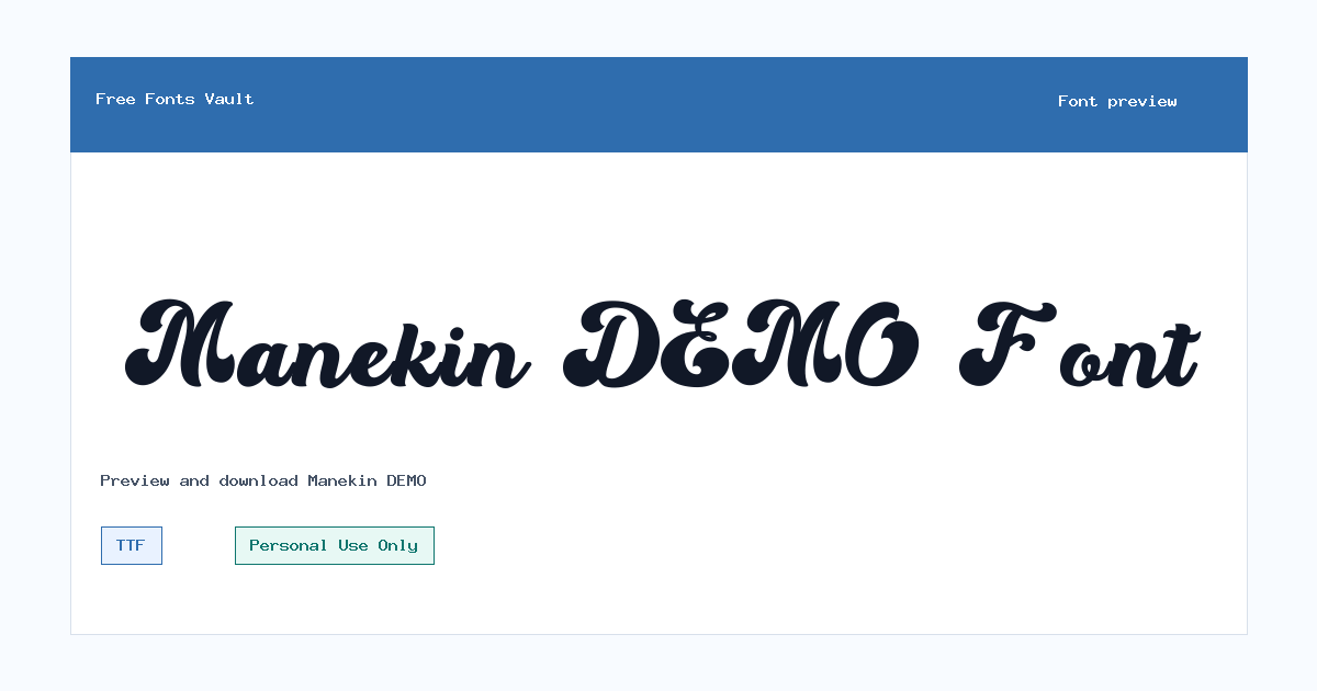 Manekin DEMO font preview showing the family name