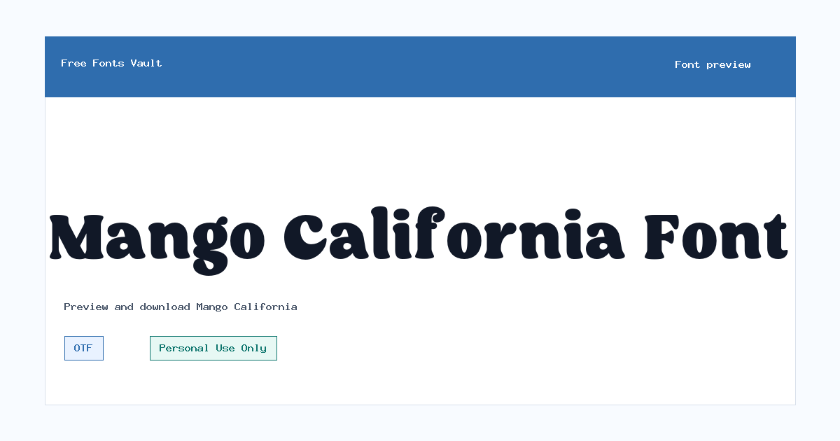 Mango California font preview showing the family name