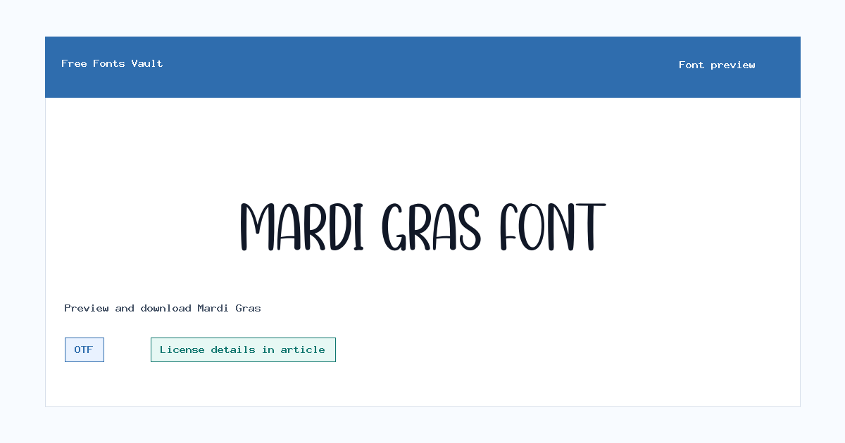 Mardi Gras font preview showing the family name