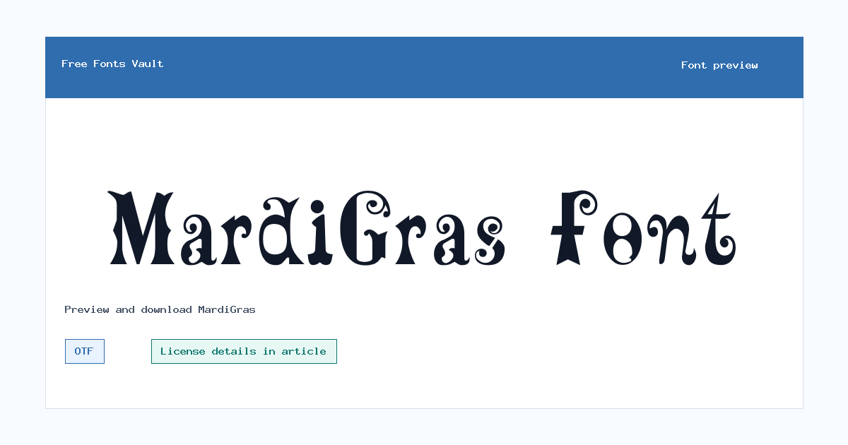 MardiGras font preview showing the family name