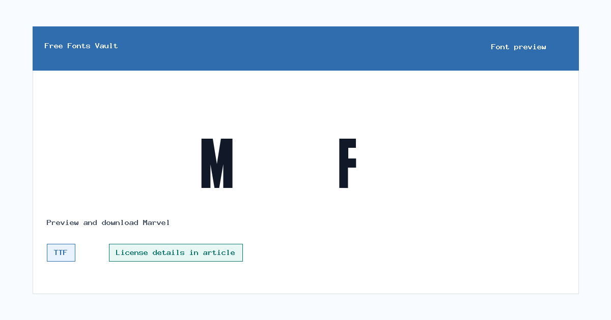Marvel font preview showing the family name