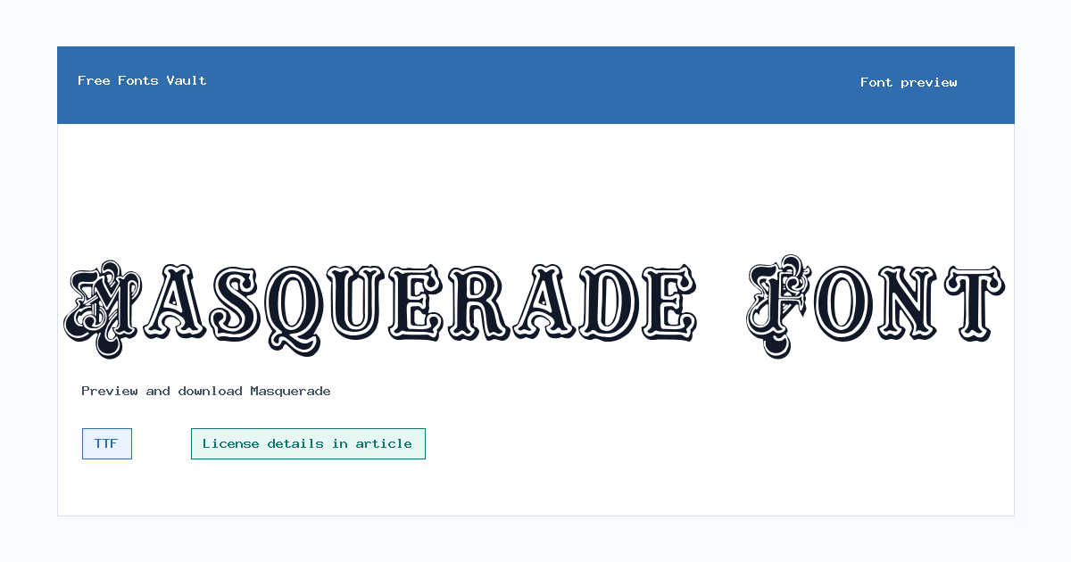 Masquerade font preview showing the family name