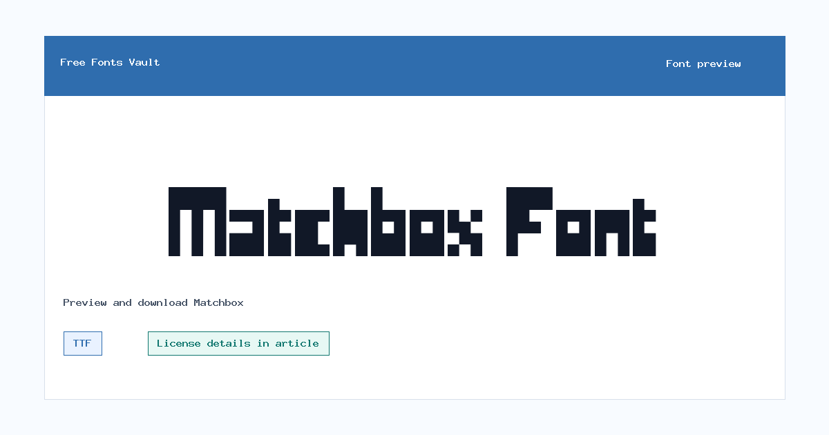 Matchbox font preview showing the family name