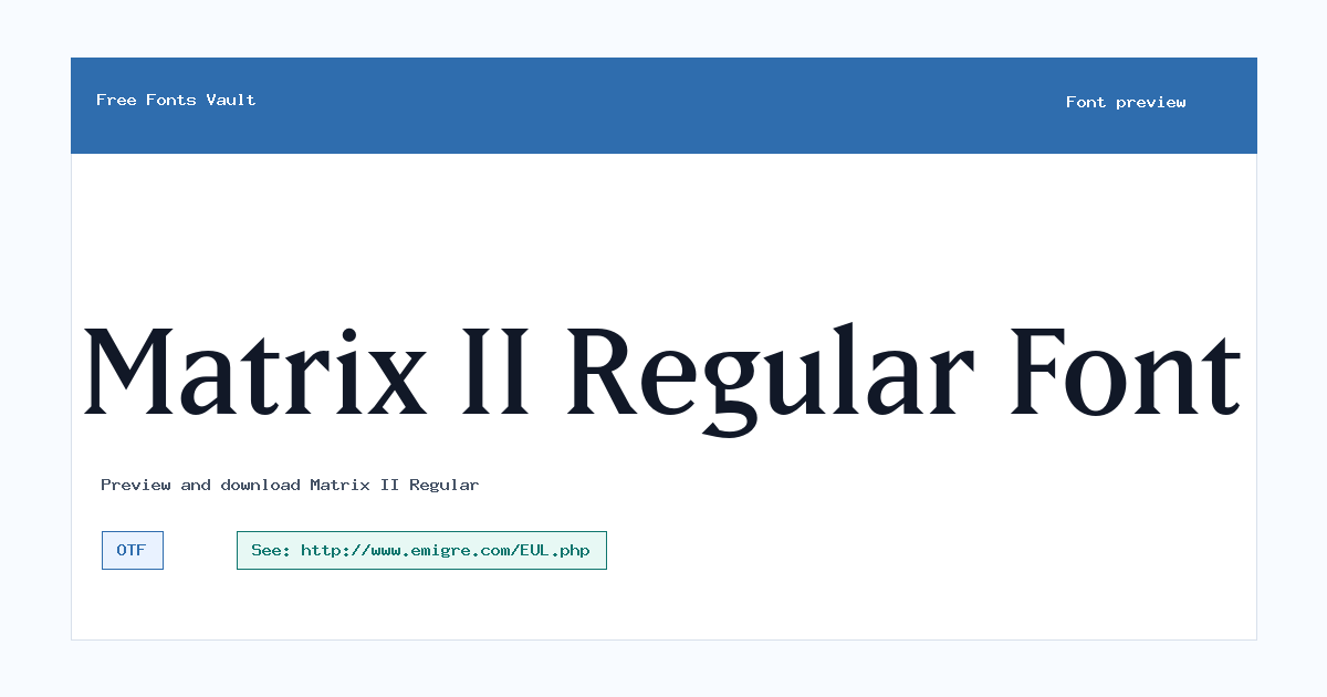 Matrix II Regular font preview showing the family name